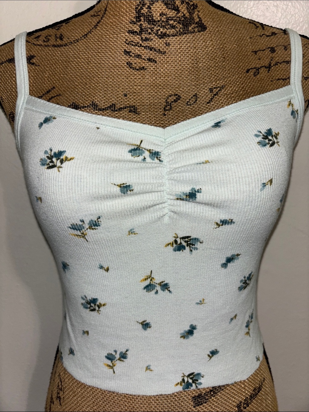 Old Navy Mint Floral Ruched Ribbed Cami